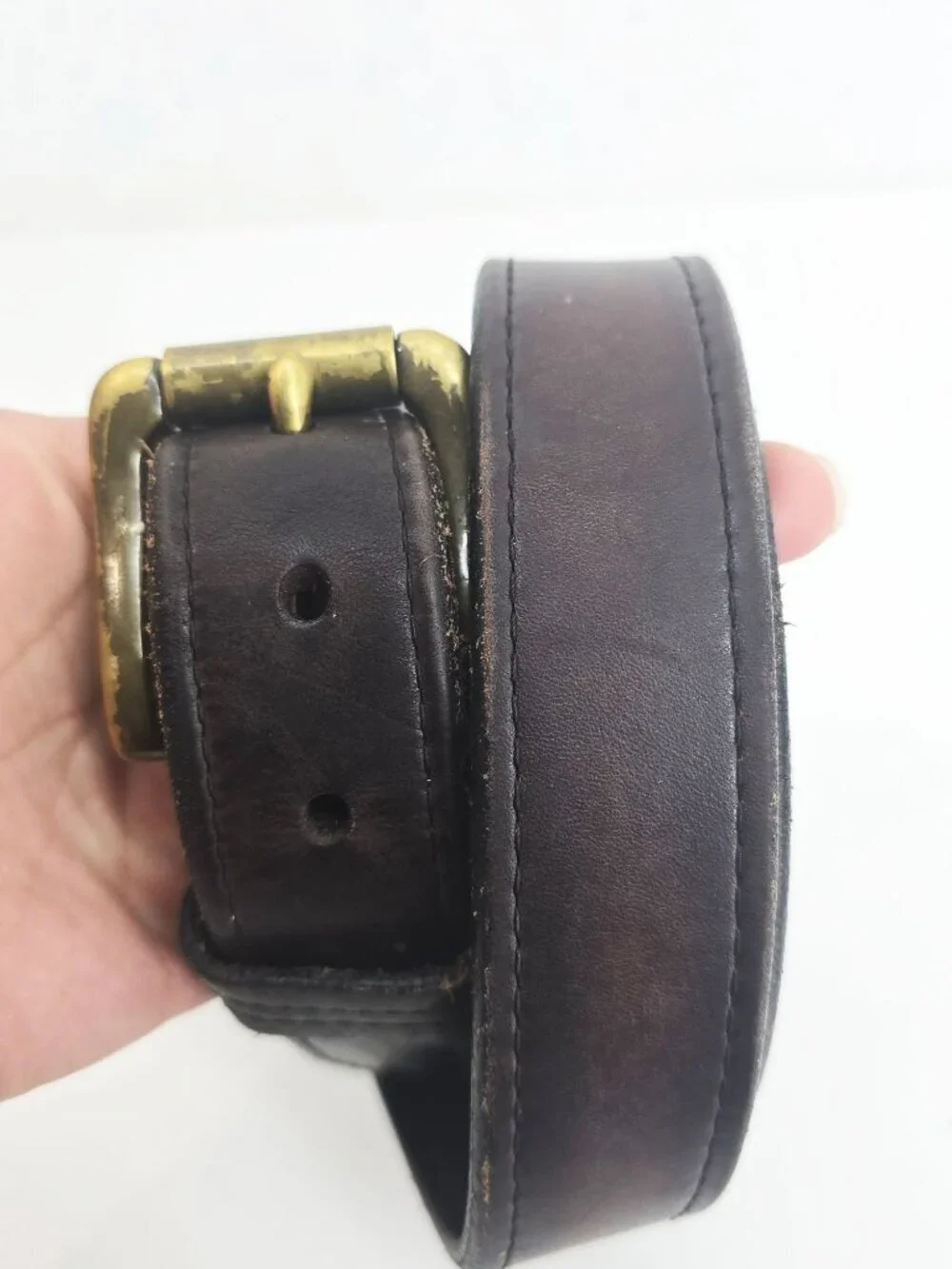 VTG DULUTH Trading Co. Size 40 Heavy Duty Leather Belt Brown Brass Buckle USA